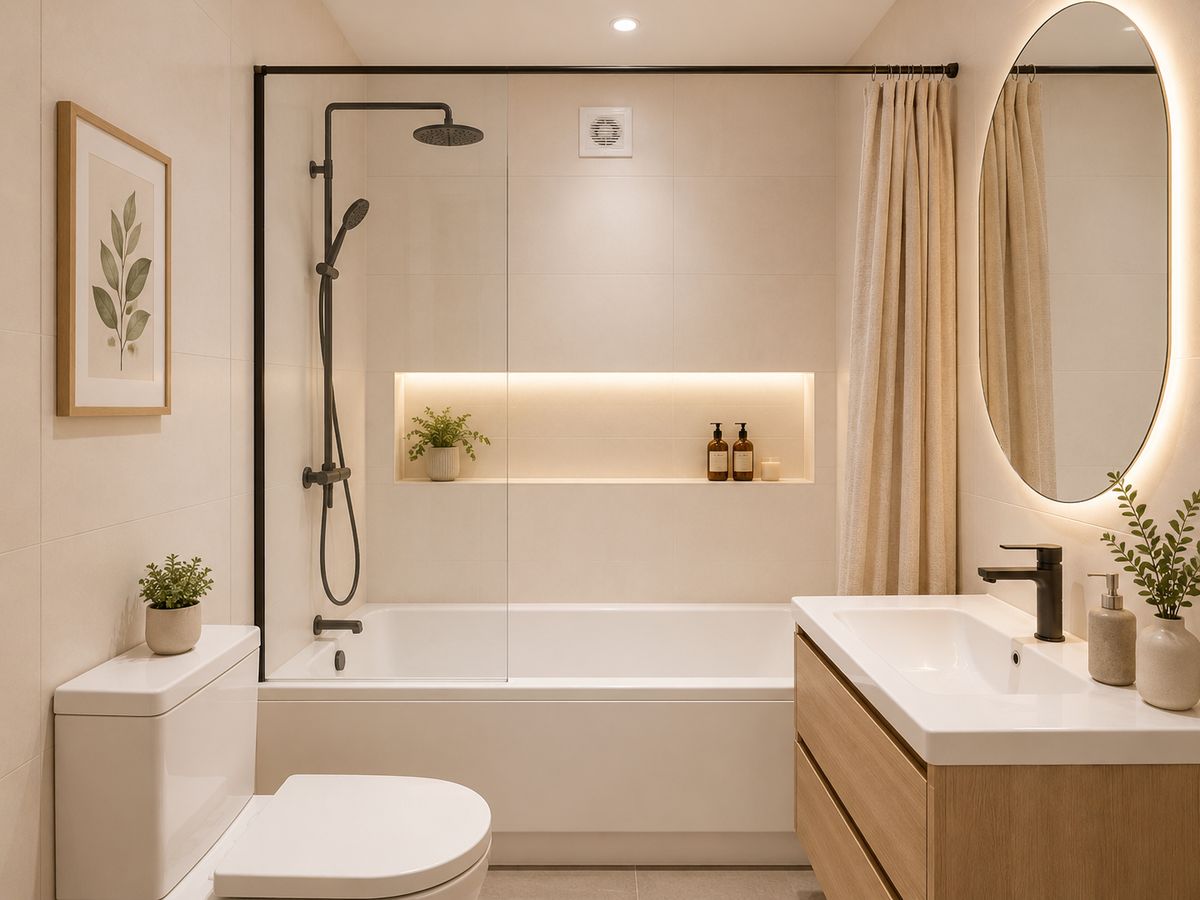 Potencial da casa de banho com banheira depois de renovada (imagem gerada por inteligência artificial)